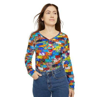 Women's Graffiti Dance Long Sleeve V-neck Shirt