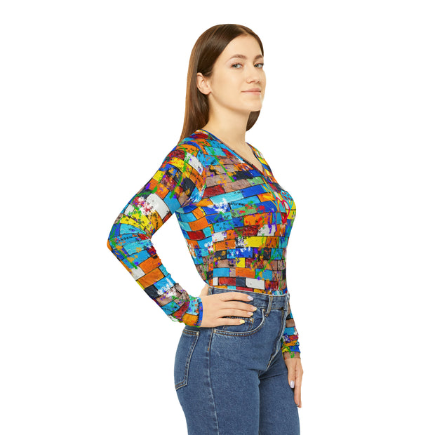 Women's Graffiti Dance Long Sleeve V-neck Shirt