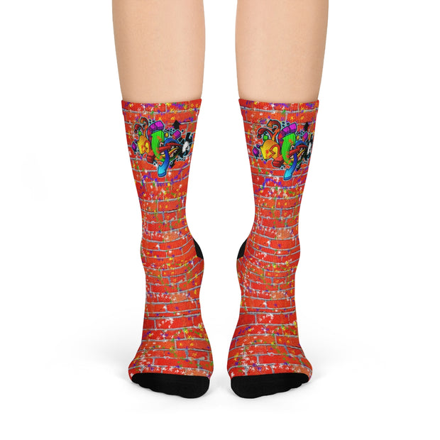 Graffiti Brick Sublimation Crew Socks - Graffiti Sportswear and Streetwear Fashions  - Jewelzshpere