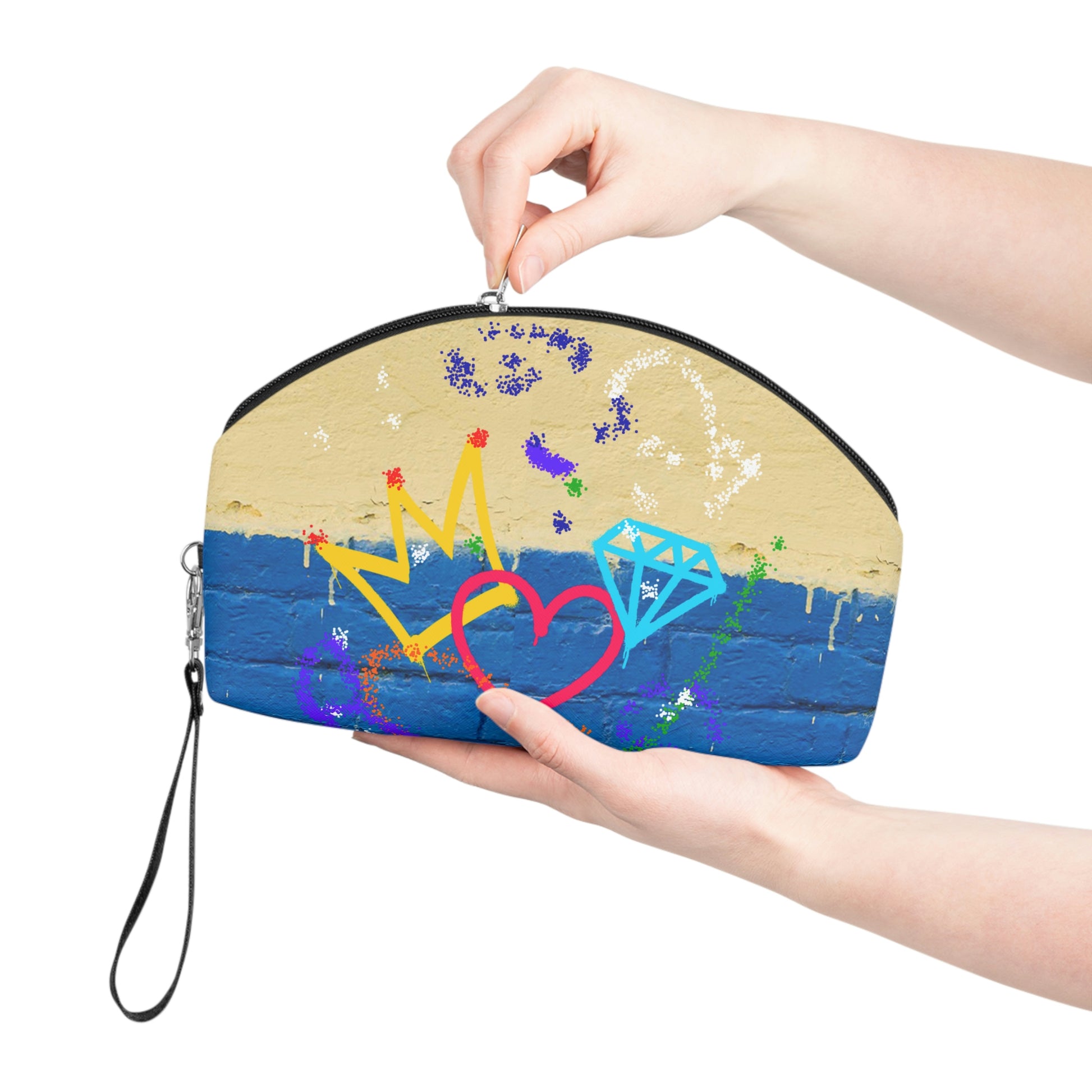 Large Clutch Leather Makeup Bag, Money Symbol Graffiti Travel