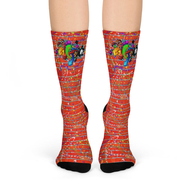 Graffiti Brick Sublimation Crew Socks - Graffiti Sportswear and Streetwear Fashions  - Jewelzshpere