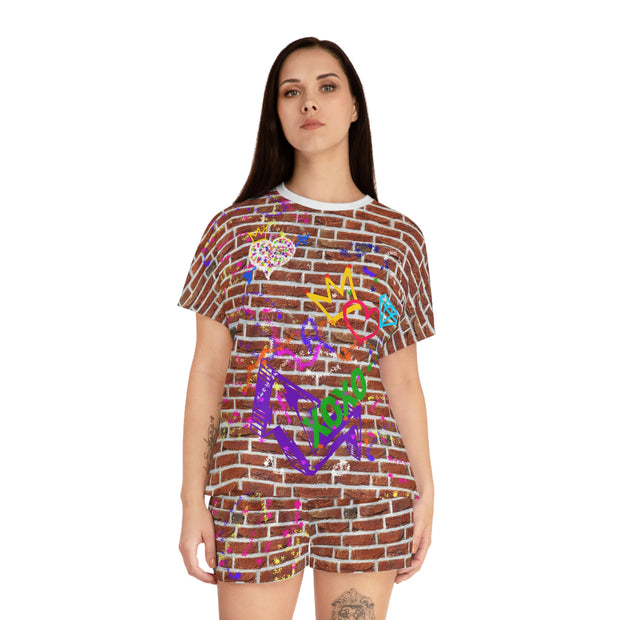 Graffiti Brick Women's Short Pajama Set